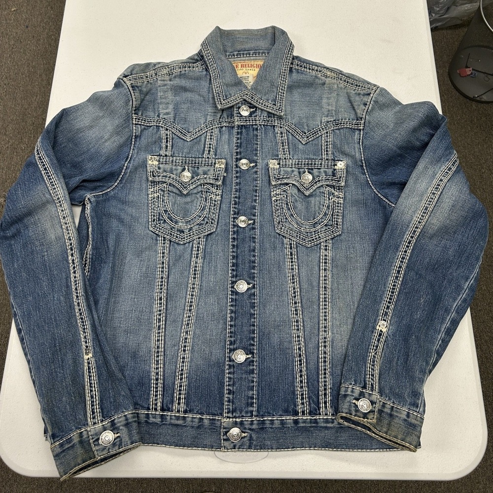 True Religion Denim Jacket womans XXL Blue Jimmy Big QT Contrast Stitching